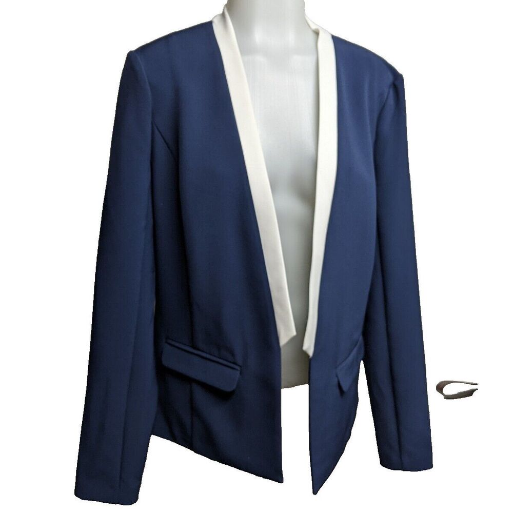 Project Runway Blazer Women Size Medium Navy Blue w/White Trim Jacket  M